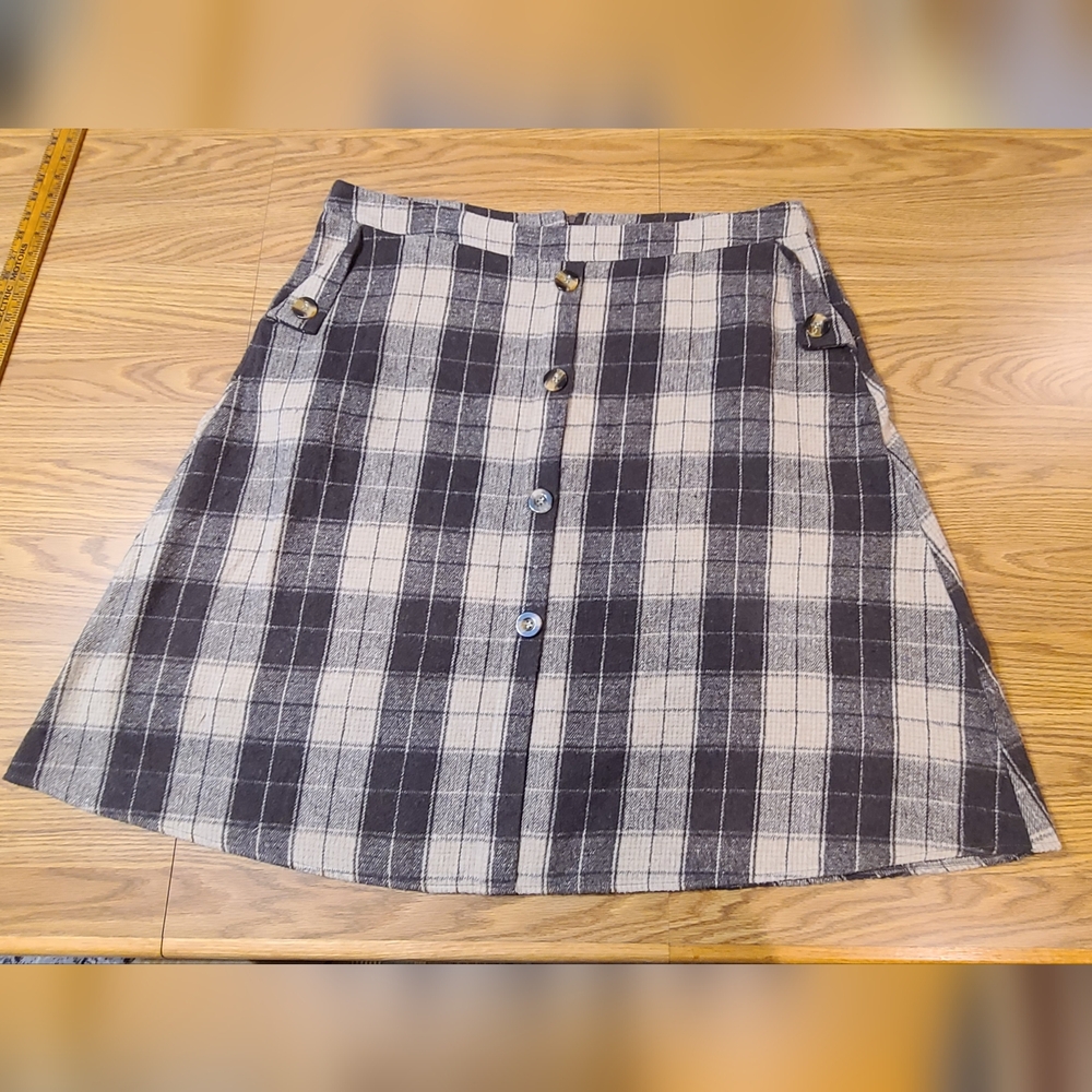 Plaid A-Line Flannel Skirt - Brown And Cream